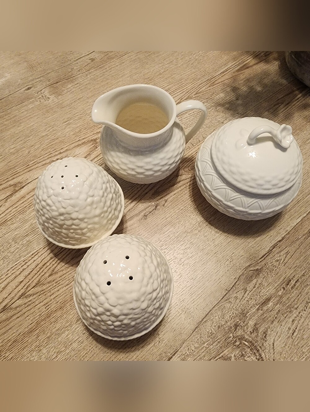 Mikasa White Textured Ceramic Sugar, Creamer & Shaker Set